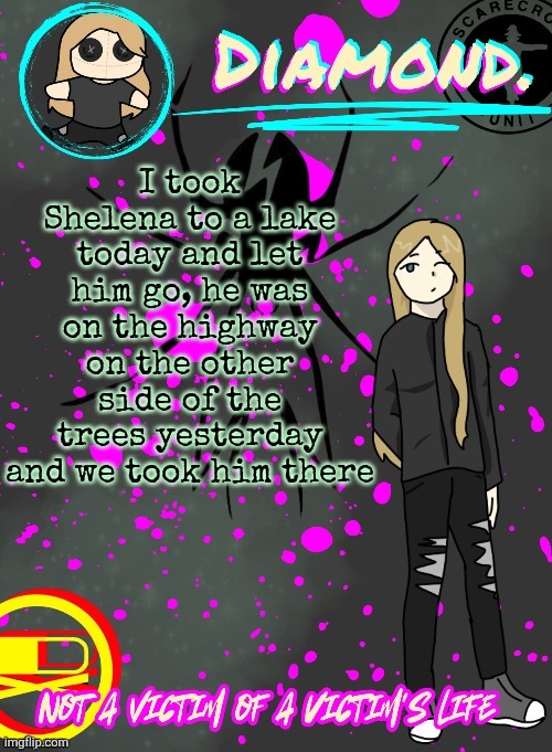 Diamond. Announcement Temp (TY DISCO!!!!) | I took Shelena to a lake today and let him go, he was on the highway on the other side of the trees yesterday and we took him there | image tagged in diamond announcement temp ty disco | made w/ Imgflip meme maker