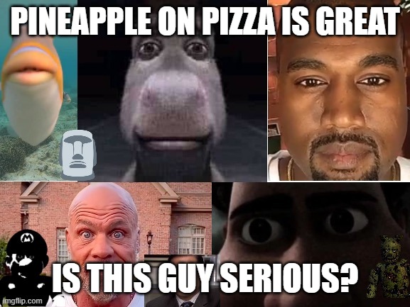 Is this guy serious? | PINEAPPLE ON PIZZA IS GREAT; IS THIS GUY SERIOUS? | image tagged in is this guy serious | made w/ Imgflip meme maker