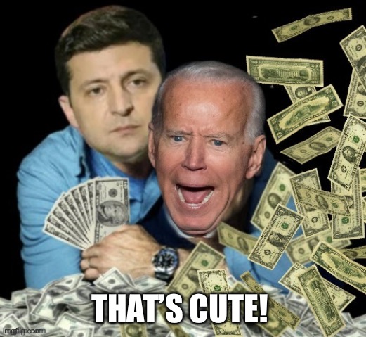 Zelensky biden dirty money | THAT’S CUTE! | image tagged in zelensky biden dirty money | made w/ Imgflip meme maker