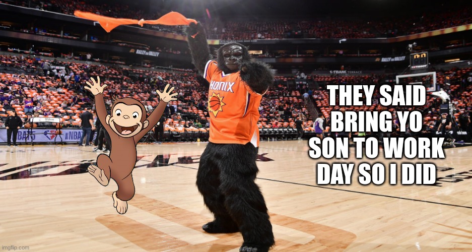 The Suns Gorilla meme | THEY SAID BRING YO SON TO WORK DAY SO I DID | image tagged in memes,gorilla,nba memes,nba,basketball,james harden | made w/ Imgflip meme maker