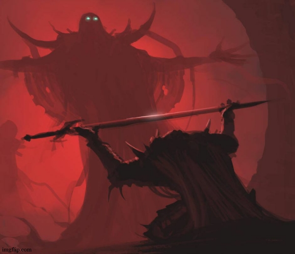 Man giving sword to larger man | image tagged in man giving sword to larger man | made w/ Imgflip meme maker