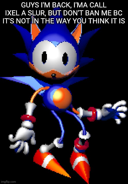 Rewrite Sonic | GUYS I'M BACK, I'MA CALL IXEL A SLUR, BUT DON'T BAN ME BC IT'S NOT IN THE WAY YOU THINK IT IS | image tagged in rewrite sonic | made w/ Imgflip meme maker