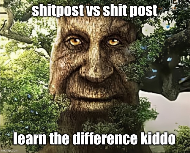 tree | shitpost vs shit post; learn the difference kiddo | image tagged in tree | made w/ Imgflip meme maker