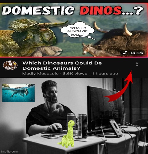 Gigachad On The Computer | image tagged in gigachad on the computer,memes,dinosaurs,youtube,shitpost,funny memes | made w/ Imgflip meme maker