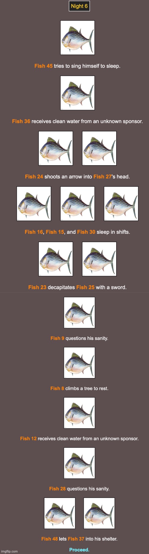 Blight's and my fish clap Toady's fish, Rewrite's fish is on a killstreak | made w/ Imgflip meme maker