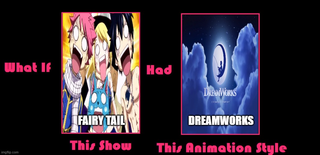 whst if fairy tail had the dreamworks style | DREAMWORKS; FAIRY TAIL | image tagged in what if this show had this animation style,dreamworks,fairy tail,what if,shrek,once upon a time | made w/ Imgflip meme maker
