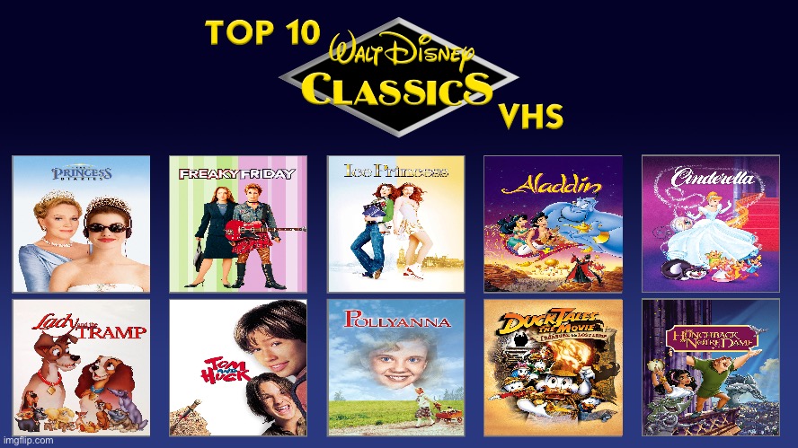 My Top 10 Walt Disney Classics VHS | image tagged in walt disney,cinderella,aladdin,disney,vhs,disney princess | made w/ Imgflip meme maker