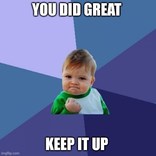 YOU DID GREAT KEEP IT UP | image tagged in memes,success kid | made w/ Imgflip meme maker
