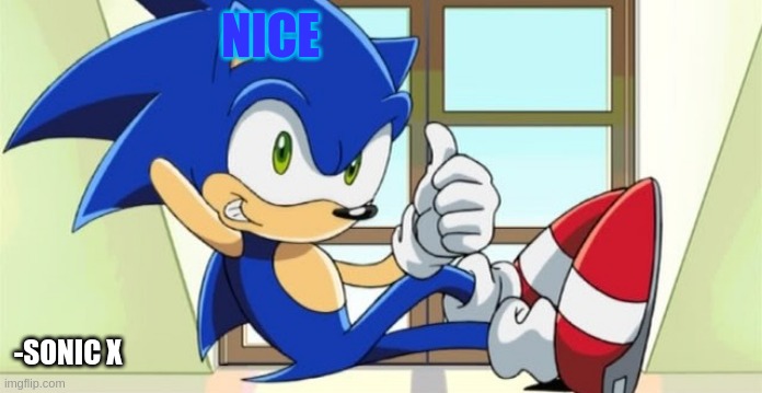 Sonic thumbs up | NICE -SONIC X | image tagged in sonic thumbs up | made w/ Imgflip meme maker