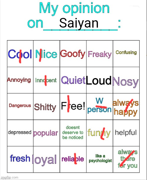 My opinion on ___ bingo by owu | Saiyan | image tagged in my opinion on ___ bingo by owu | made w/ Imgflip meme maker