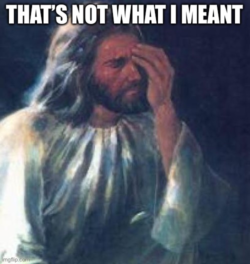 THAT’S NOT WHAT I MEANT | image tagged in jesus facepalm | made w/ Imgflip meme maker