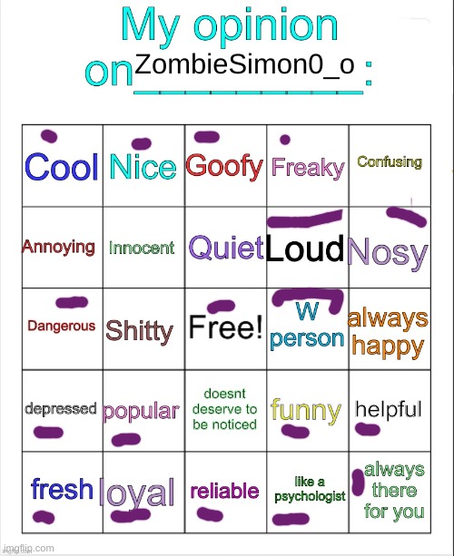 My opinion on ___ bingo by owu | ZombieSimon0_o | image tagged in my opinion on ___ bingo by owu | made w/ Imgflip meme maker