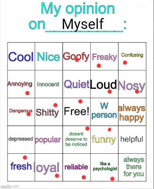 Gruh | Myself | image tagged in my opinion on ___ bingo by owu | made w/ Imgflip meme maker