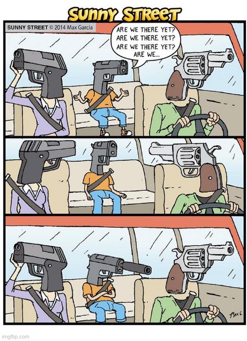 image tagged in comics,sunny street,gun family,silencer | made w/ Imgflip meme maker