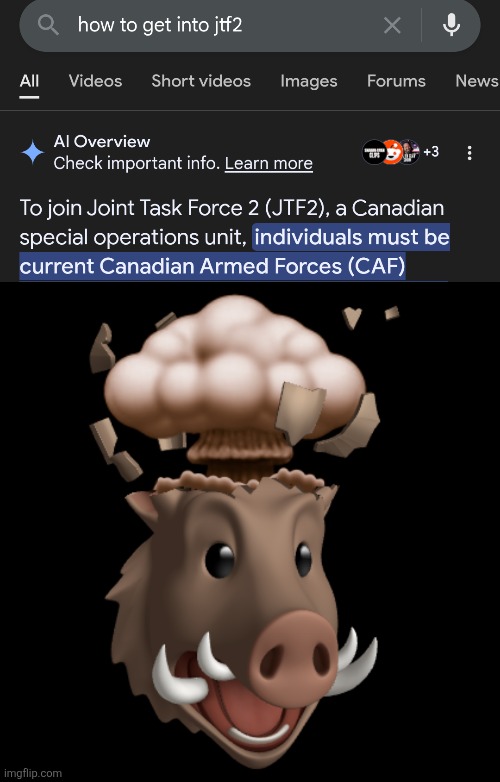 Google is genius | image tagged in boar head explode | made w/ Imgflip meme maker
