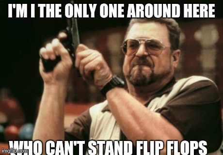 Am I The Only One Around Here | I'M I THE ONLY ONE AROUND HERE WHO CAN'T STAND FLIP FLOPS | image tagged in memes,am i the only one around here | made w/ Imgflip meme maker