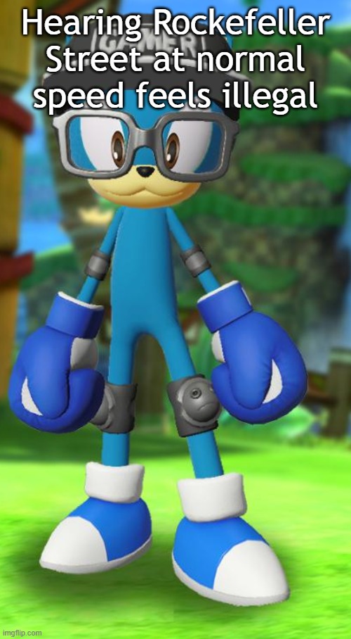 Pump but recreated in the official Sega fan card maker | Hearing Rockefeller Street at normal speed feels illegal | image tagged in pump but recreated in the official sega fan card maker | made w/ Imgflip meme maker