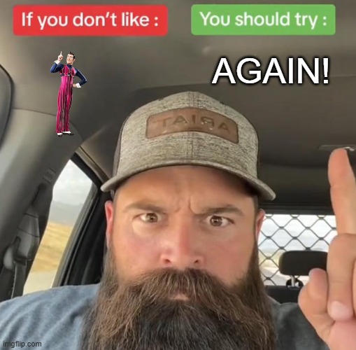 if you dont like you should try again | AGAIN! | image tagged in if you dont like you should try again | made w/ Imgflip meme maker