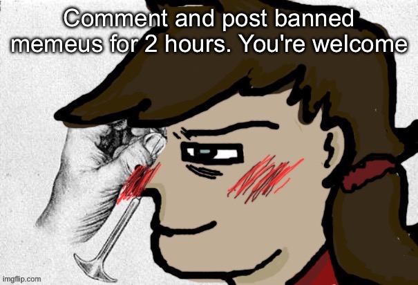 Lobotomy Dea version | Comment and post banned memeus for 2 hours. You're welcome | image tagged in lobotomy dea version | made w/ Imgflip meme maker
