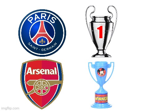 and still Arsenal has no UCL trophy ToT | 1 | image tagged in arsenal,psg,champions league,banter,funny,sports | made w/ Imgflip meme maker