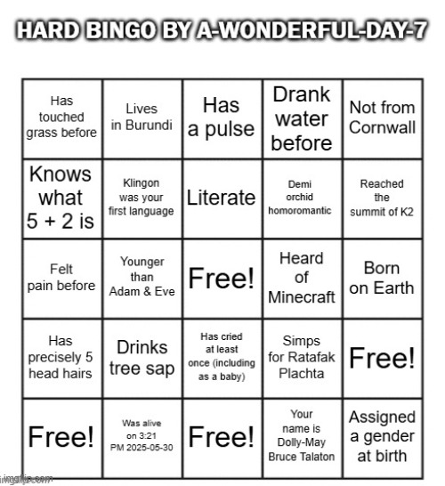 Play this =) | image tagged in hard bingo by a-wonderful-day-7,timeline beta-999999ka,2090,sprunki restraunt in every nation | made w/ Imgflip meme maker