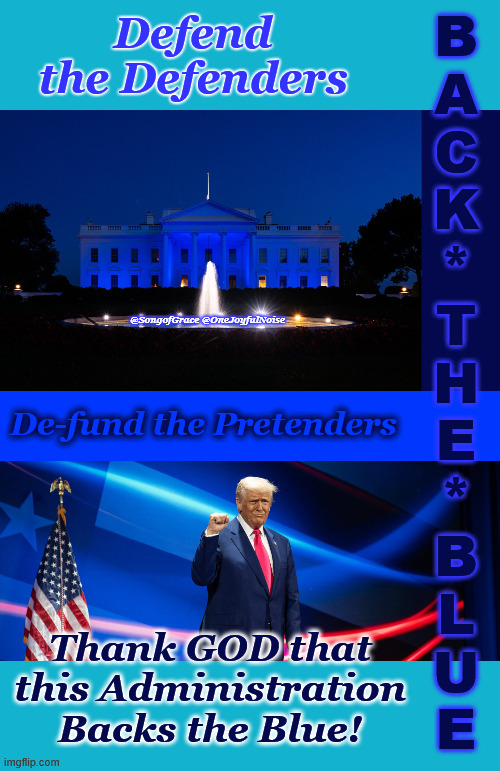 Back The Blue! | Defend the Defenders; B
A
C
K
*
T
H
E
*
B
L
U
E; @SongofGrace @OneJoyfulNoise; De-fund the Pretenders; Thank GOD that this Administration Backs the Blue! | image tagged in back the blue | made w/ Imgflip meme maker