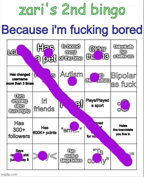 zari's 2nd bingo | image tagged in zari's 2nd bingo | made w/ Imgflip meme maker