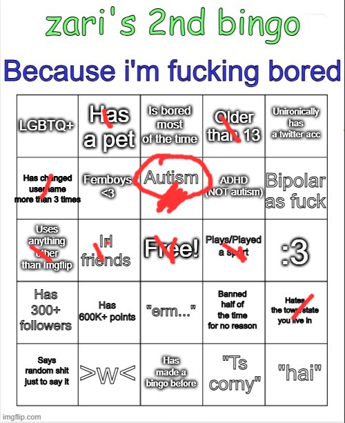 zari's 2nd bingo | image tagged in zari's 2nd bingo | made w/ Imgflip meme maker