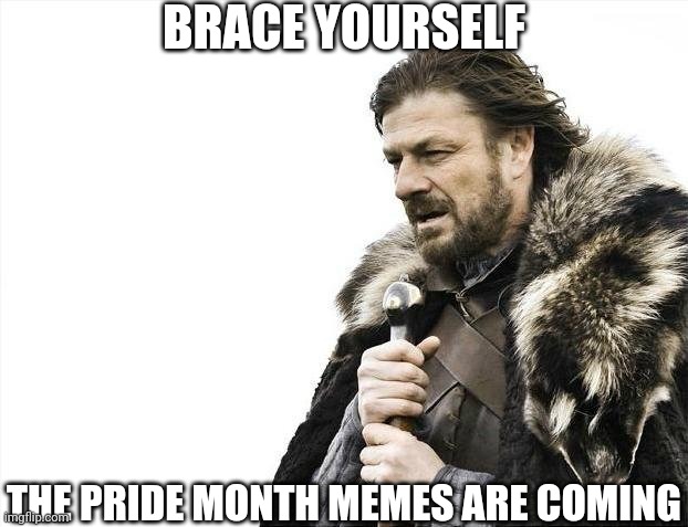 . | BRACE YOURSELF; THE PRIDE MONTH MEMES ARE COMING | image tagged in memes,brace yourselves x is coming | made w/ Imgflip meme maker
