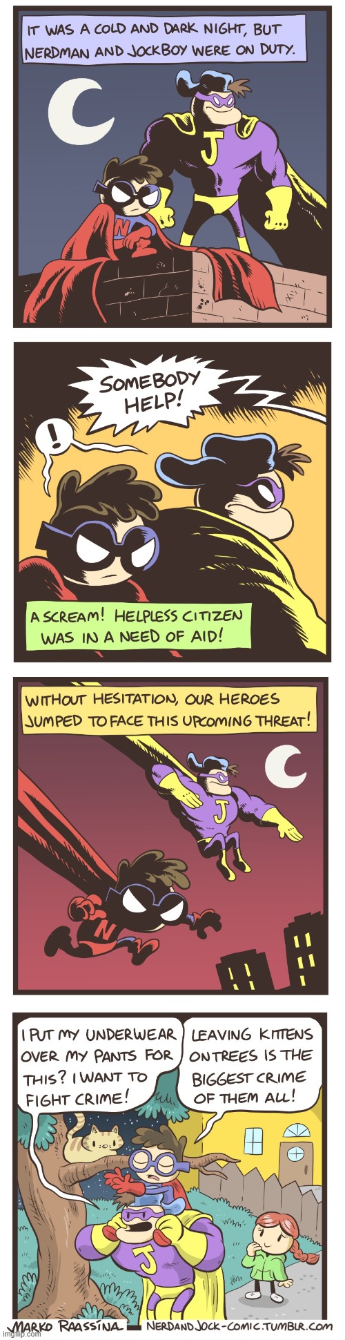 image tagged in nerd,jock,superheroes,cat,tree,rescue | made w/ Imgflip meme maker