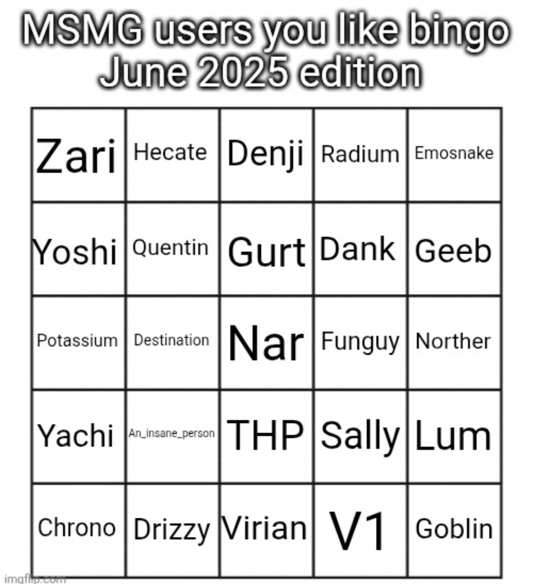 High Quality MSMG users you like bingo June 2025 edition Blank Meme Template
