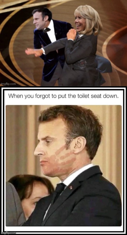 Why she bitch slapped him | image tagged in macron bitch slap,the oscars,slap | made w/ Imgflip meme maker