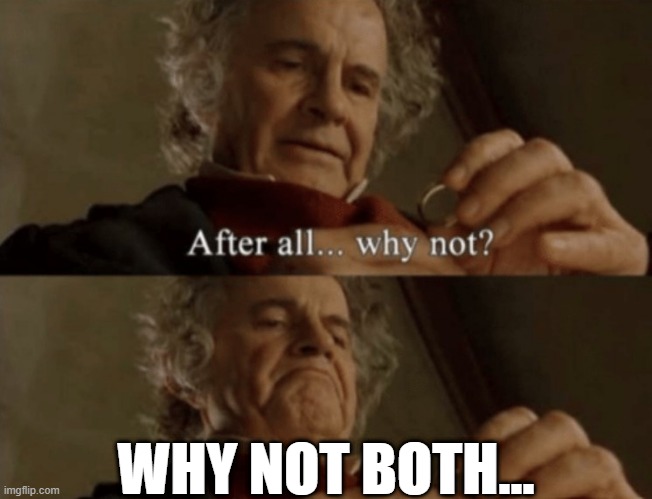 After all.. why not? | WHY NOT BOTH... | image tagged in after all why not | made w/ Imgflip meme maker