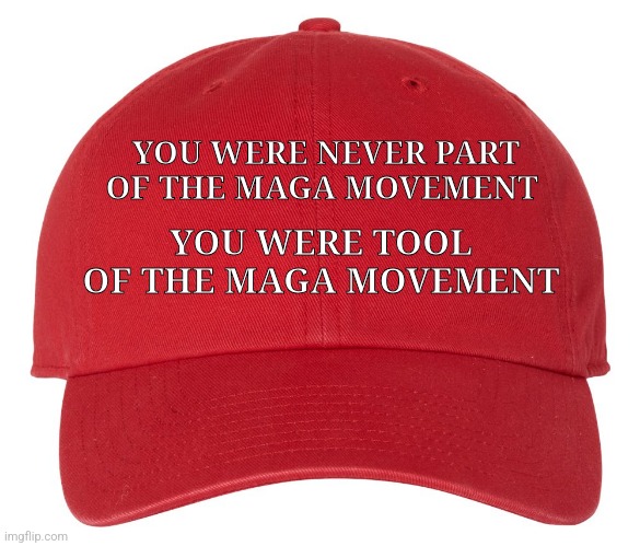 First, deploy on Latin, black, gay, trans, Muslim maga. Then Women maga. Then rural maga... | YOU WERE NEVER PART OF THE MAGA MOVEMENT; YOU WERE TOOL OF THE MAGA MOVEMENT | image tagged in red hat blank cropped | made w/ Imgflip meme maker