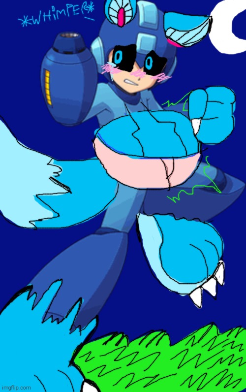 MegaMan as a Swollen Bellied Werewolf! | image tagged in megaman,werewolf,big belly | made w/ Imgflip meme maker