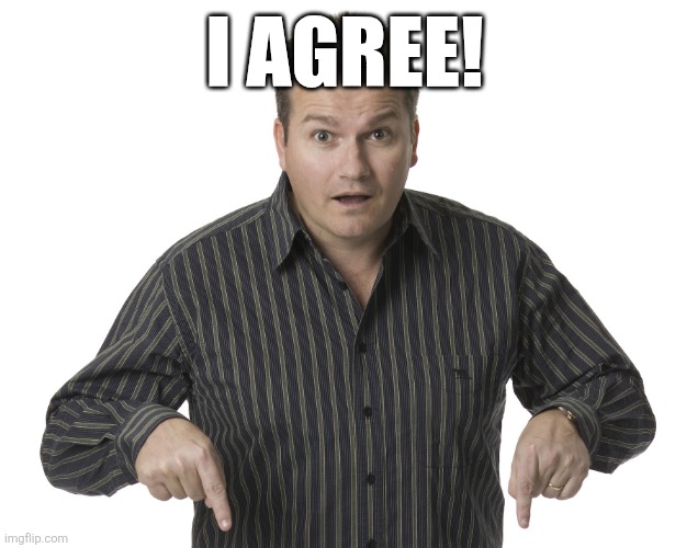 Pointing Down Disbelief | I AGREE! | image tagged in pointing down disbelief | made w/ Imgflip meme maker