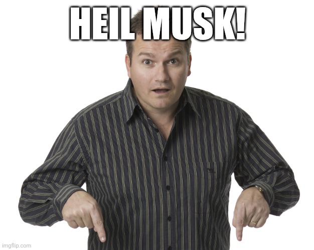 Pointing Down Disbelief | HEIL MUSK! | image tagged in pointing down disbelief | made w/ Imgflip meme maker