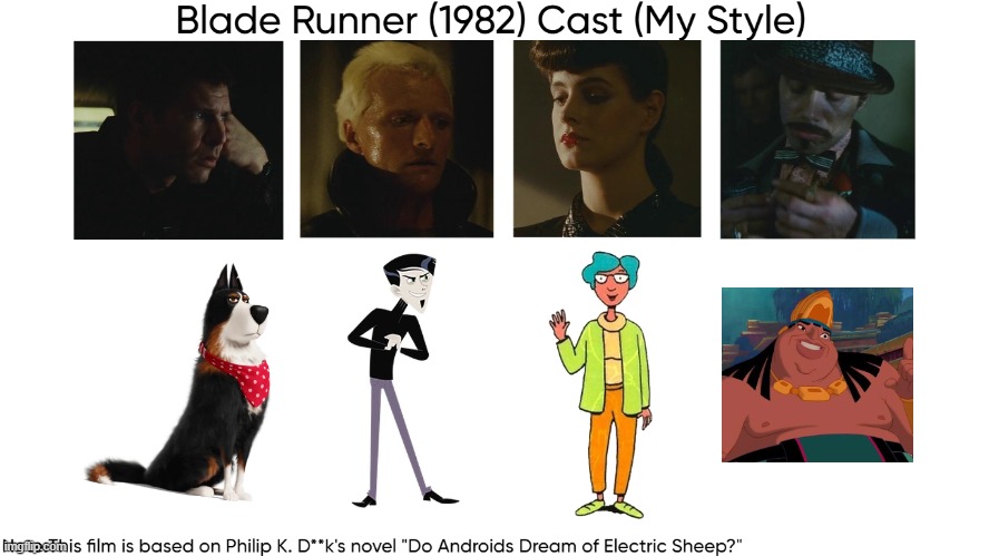 Blade Runner (1982) Cast (My Style) | image tagged in blade runner 1982 cast my style,meme,memes,blade runner,spoof cast,characters | made w/ Imgflip meme maker