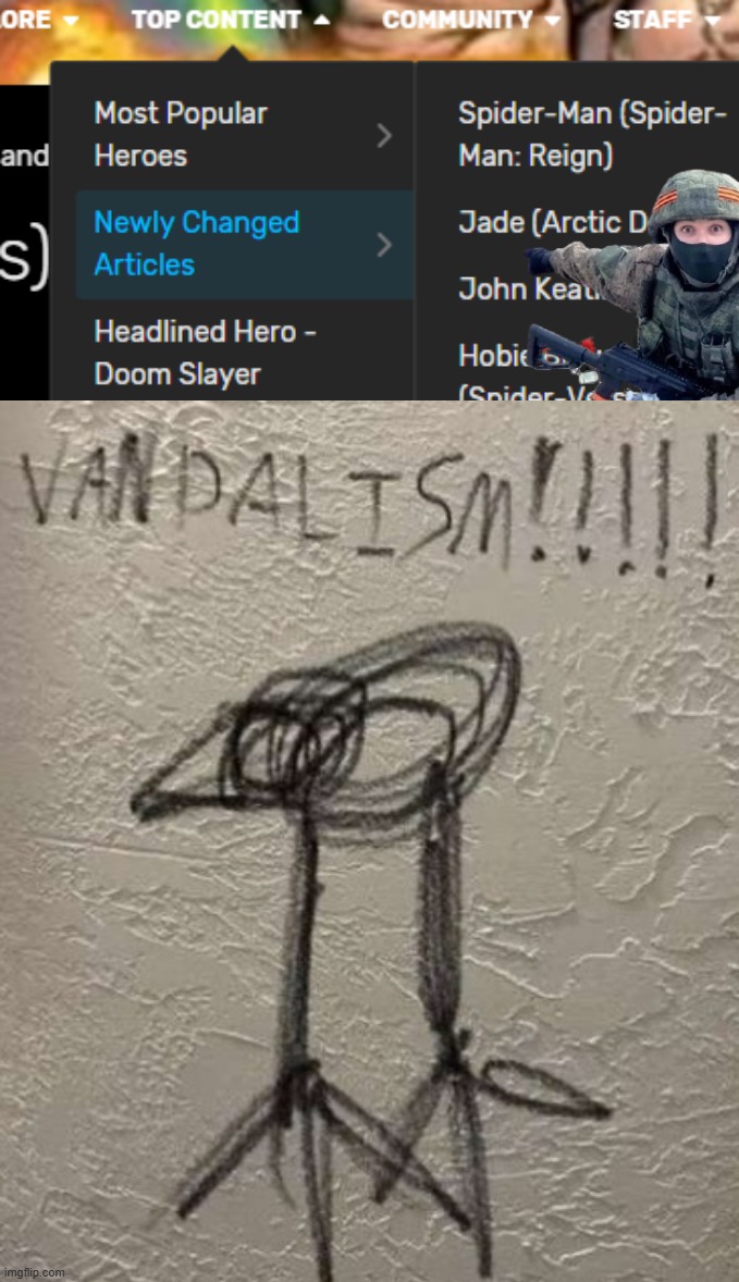 (not actually vandalism, but I updated the Jade Foxston Arcticle on Hero's Wiki) | image tagged in vandalism,cartoon,movie,pukeko,shitpost,news | made w/ Imgflip meme maker