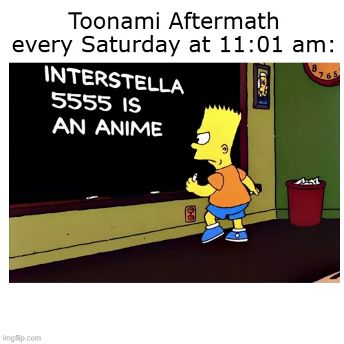 it's true, interstella 5555 is one of my favs of all time | Toonami Aftermath every Saturday at 11:01 am: | image tagged in fluxkontextai,the simpsons,ai edit,toonami aftermath,interstella 5555,daft punk | made w/ Imgflip meme maker