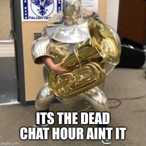 tuba defender | ITS THE DEAD CHAT HOUR AINT IT | image tagged in tuba defender | made w/ Imgflip meme maker