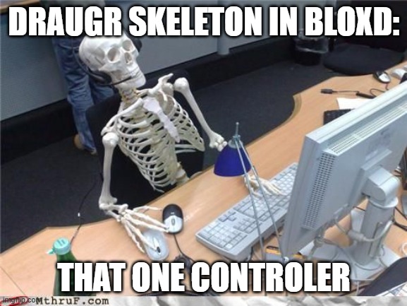 Skeleton Computer | DRAUGR SKELETON IN BLOXD:; THAT ONE CONTROLER | image tagged in skeleton computer | made w/ Imgflip meme maker