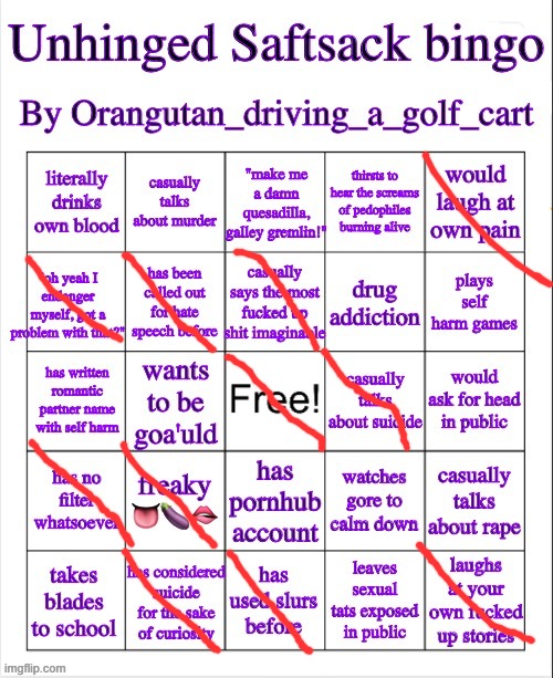 unhinged Saftsack bingo | image tagged in unhinged saftsack bingo | made w/ Imgflip meme maker