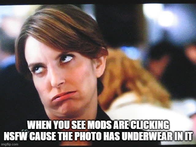 Cmon, What are We? Four Years Old? | WHEN YOU SEE MODS ARE CLICKING NSFW CAUSE THE PHOTO HAS UNDERWEAR IN IT | image tagged in tina fey eye roll | made w/ Imgflip meme maker