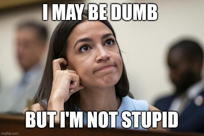 Dumb but not stupid | I MAY BE DUMB; BUT I'M NOT STUPID | image tagged in aoc scratches her empty head,funny memes | made w/ Imgflip meme maker