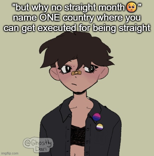 Neko picrew | "but why no straight month🥺"
name ONE country where you can get executed for being straight | image tagged in neko picrew | made w/ Imgflip meme maker
