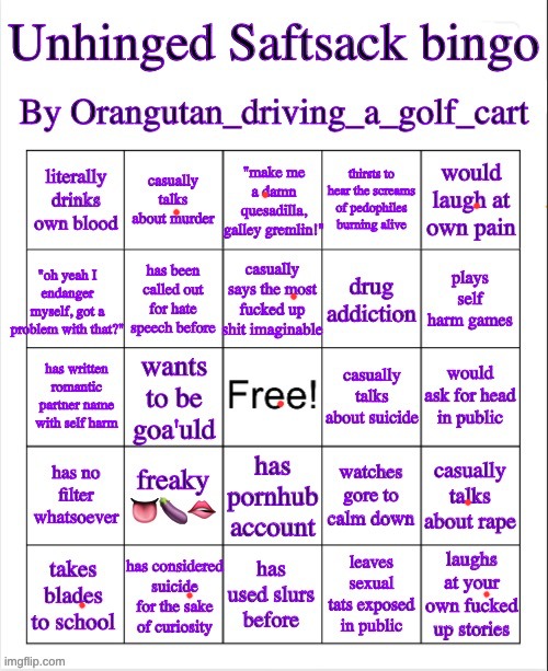 With plenty of asterisks | image tagged in unhinged saftsack bingo | made w/ Imgflip meme maker