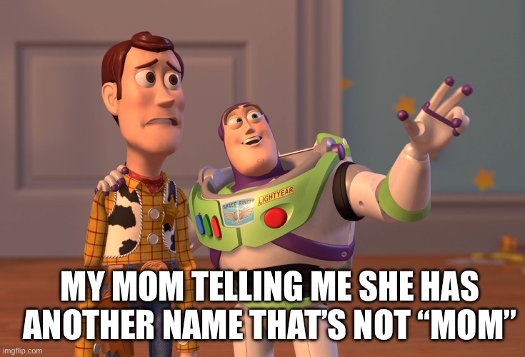 X, X Everywhere | MY MOM TELLING ME SHE HAS ANOTHER NAME THAT’S NOT “MOM” | image tagged in memes,x x everywhere | made w/ Imgflip meme maker