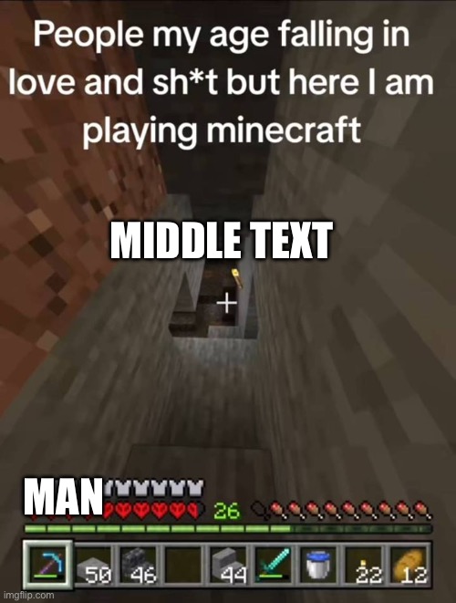 Love | MIDDLE TEXT; MAN | image tagged in minecraft,minecraft memes,mc,funny,funny memes,funny meme | made w/ Imgflip meme maker