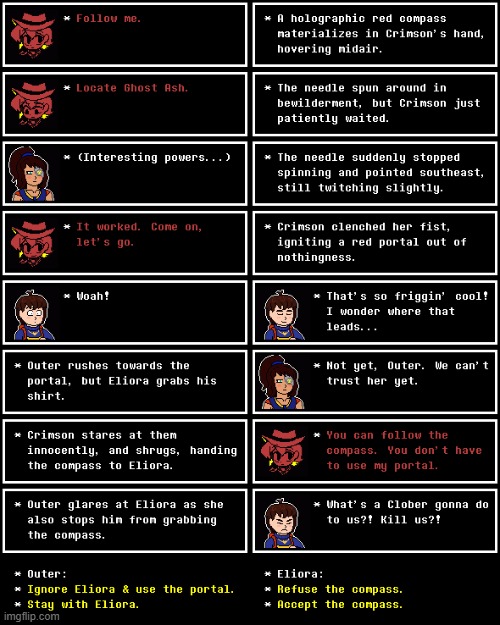 Decision. (Chapter 34) [Vote for what would each character do, if you care ig lol] | image tagged in chapters,chapter,understream,undertale,corruption,vote | made w/ Imgflip meme maker